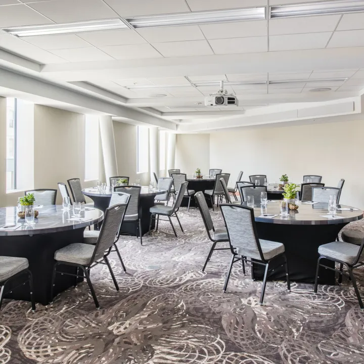 Tables set up for an event at The Hotel at Oberlin